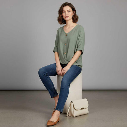 Elegant V-Neck Blouse | Women's Long Sleeve Fashion Top