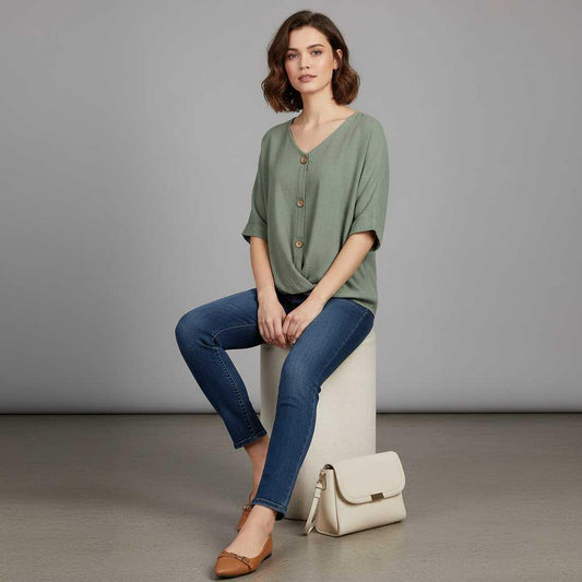 Elegant V-Neck Blouse | Women's Long Sleeve Fashion Top
