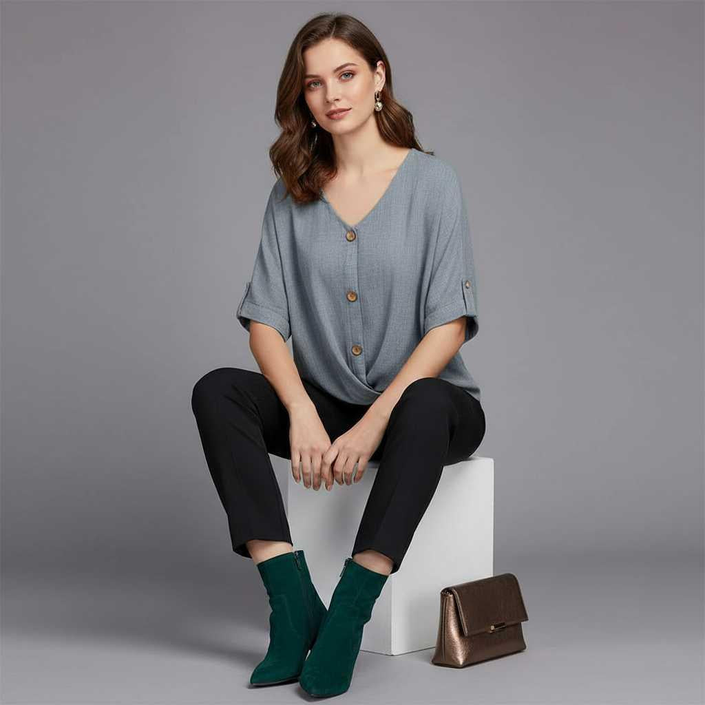 Elegant V-Neck Blouse | Women's Long Sleeve Fashion Top