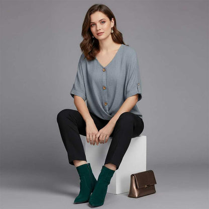 Elegant V-Neck Blouse | Women's Long Sleeve Fashion Top